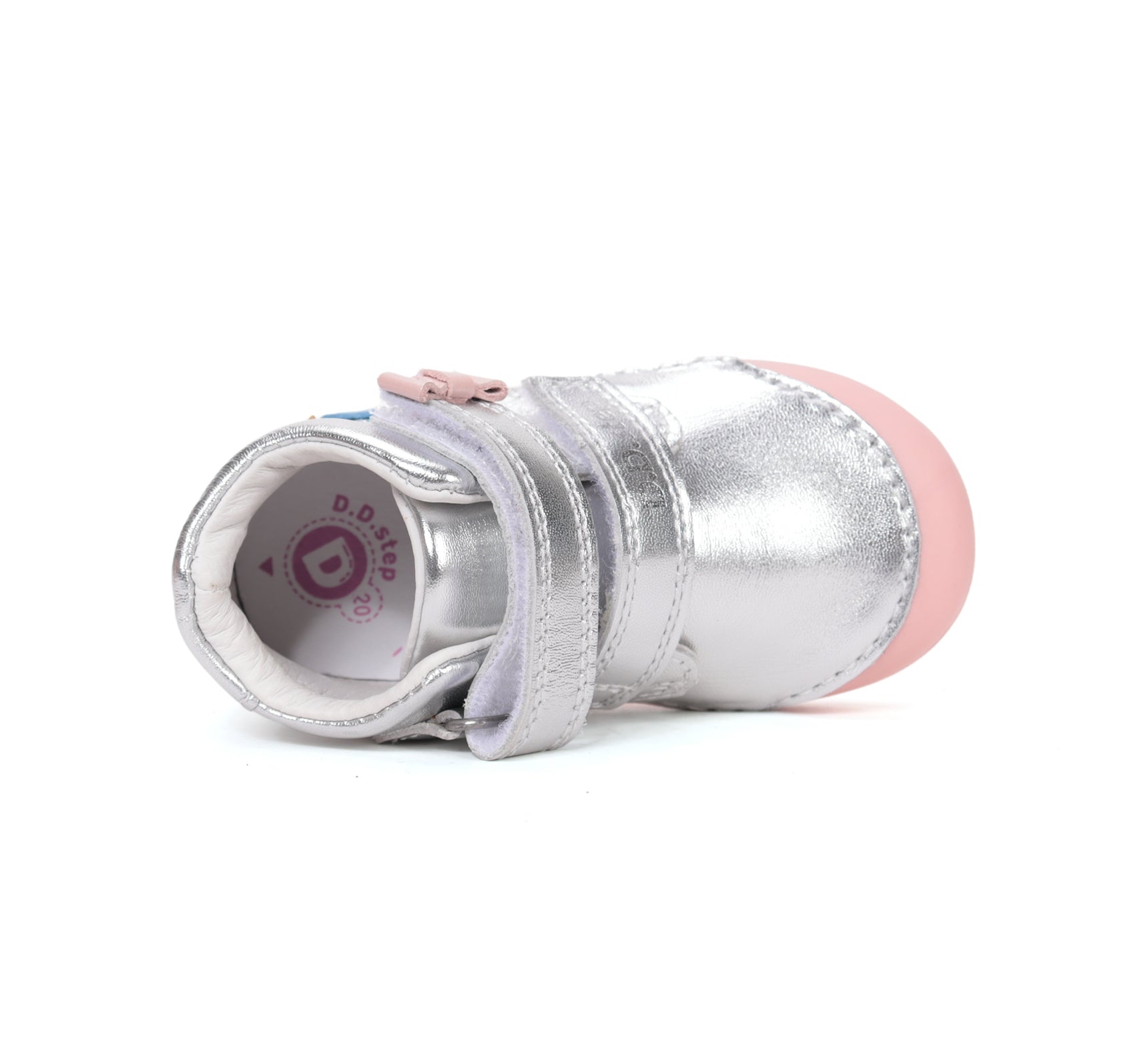 D.D.Step pantofi fete Primii pasi 20-25 Silver cu floricele