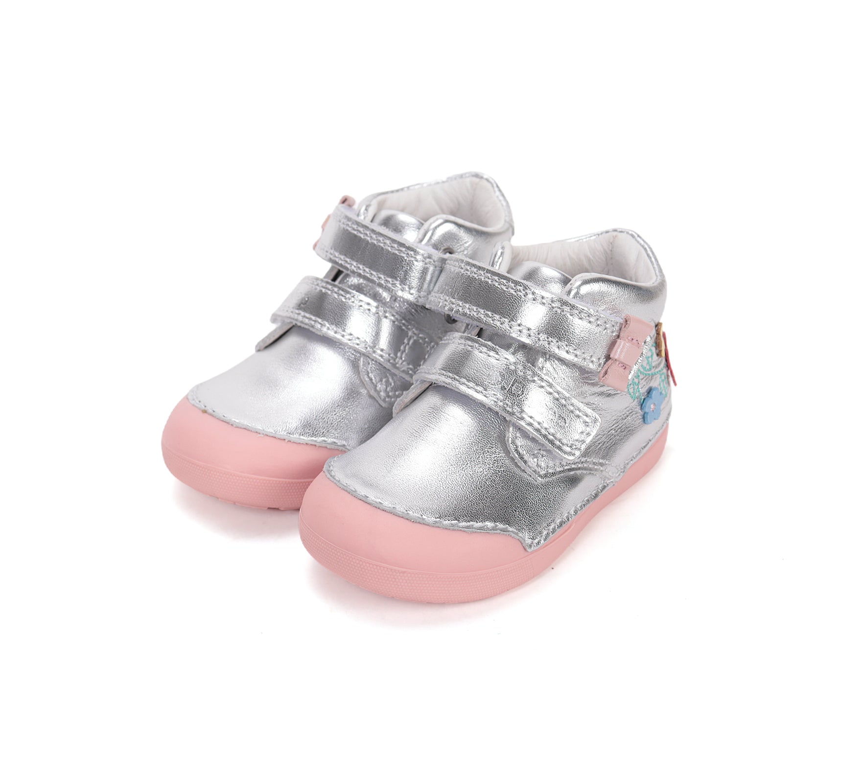 D.D.Step pantofi fete Primii pasi 20-25 Silver cu floricele Imagine principală a produsului