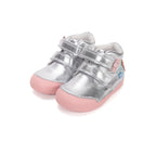 D.D.Step pantofi fete Primii pasi 20-25 Silver cu floricele