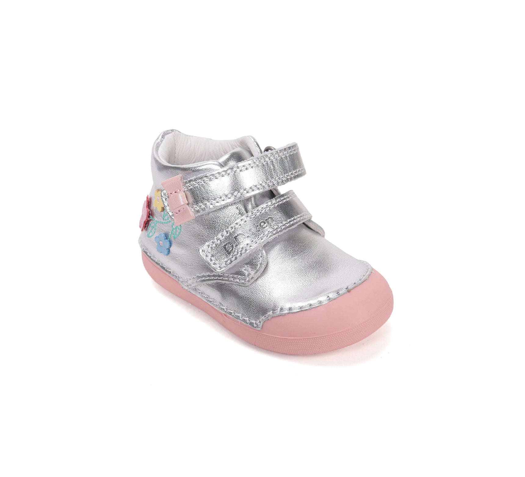 D.D.Step pantofi fete Primii pasi 20-25 Silver cu floricele