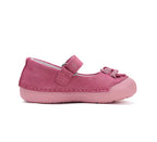 D.D.Step pantofi fete Primii pasi decupati 20-25 Dark Pink cu floricele