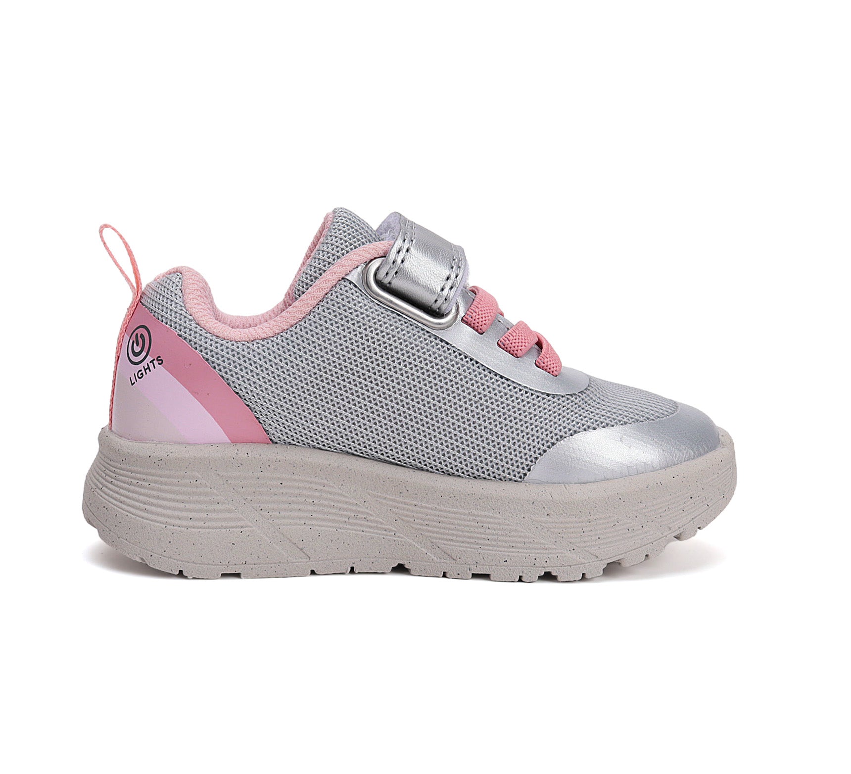 D.D.Step pantofi fete sport cu LED 22-27 Silver cu trandafir