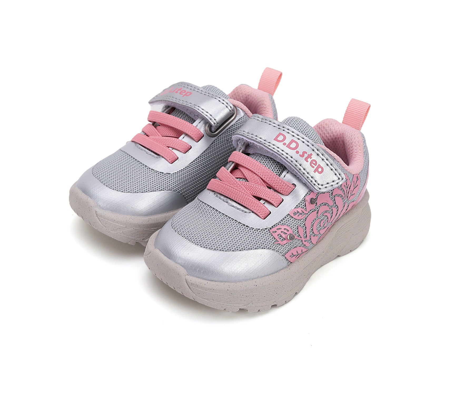 D.D.Step pantofi fete sport cu LED 22-27 Silver cu trandafir Imagine principală a produsului