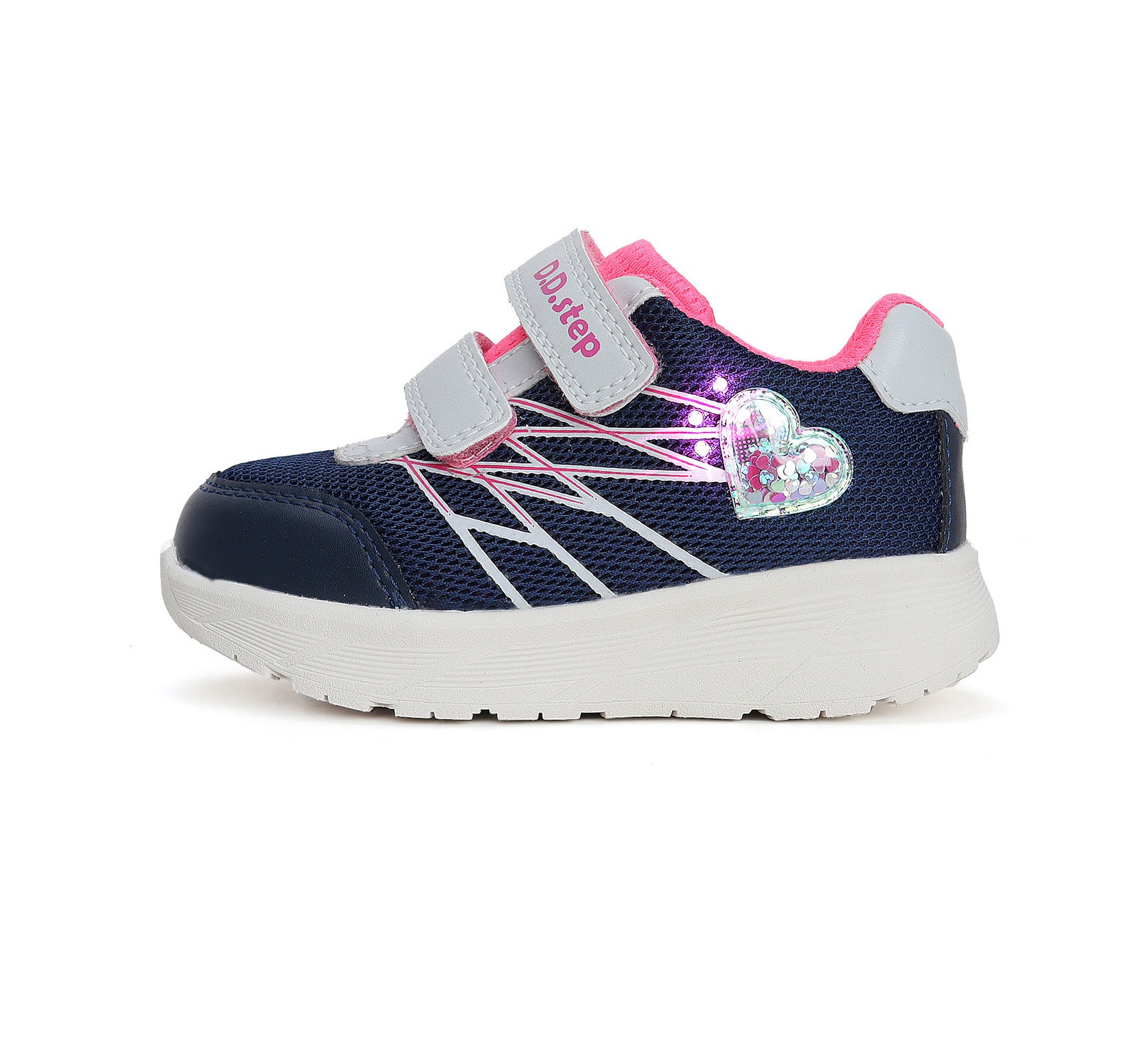 D.D.Step pantofi fete sport cu LED 22-27 Royal Blue cu inimioara