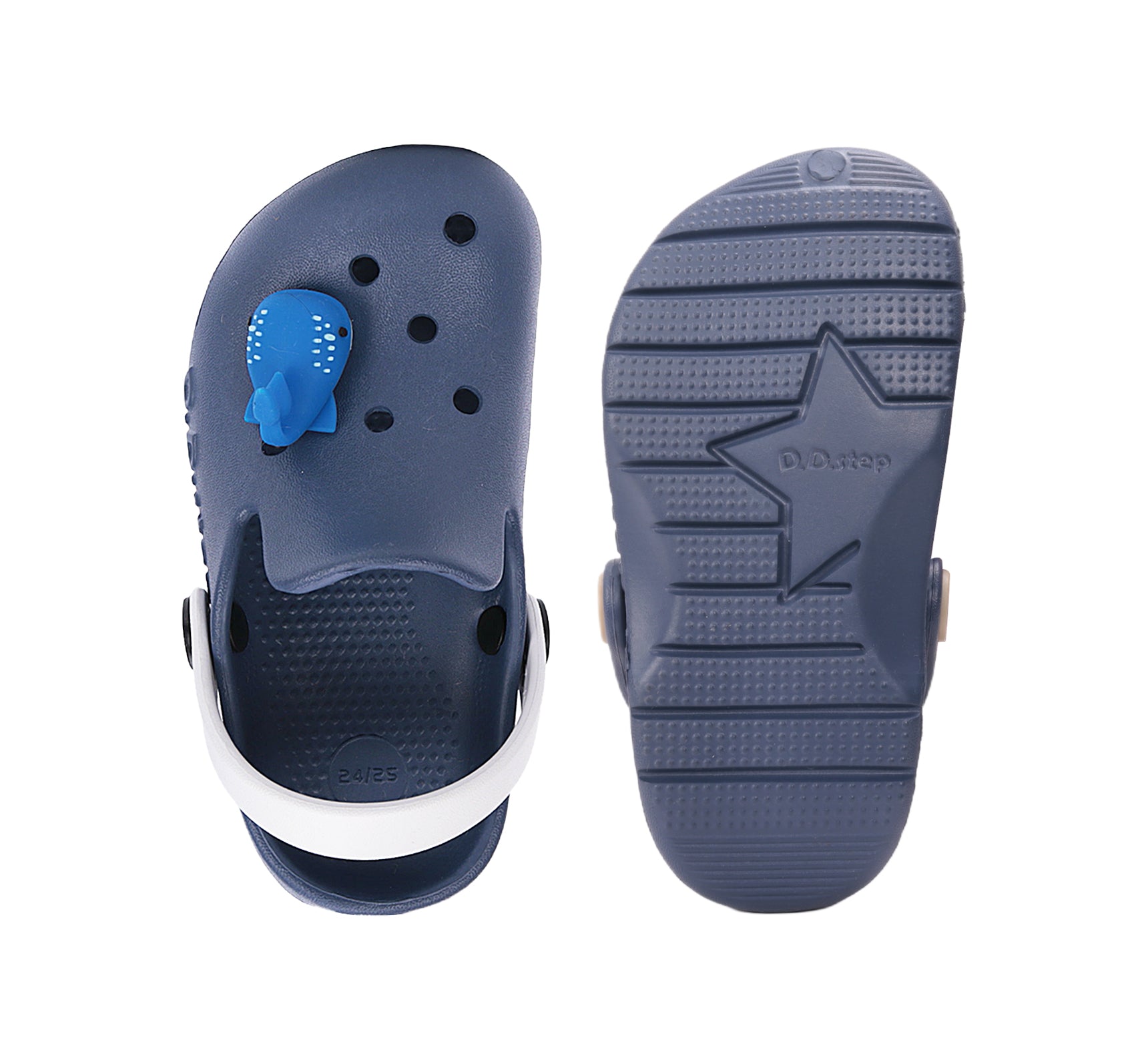 D.D.Step papuci baieti din cauciuc tip sabot 22-33 Royal Blue cu balena