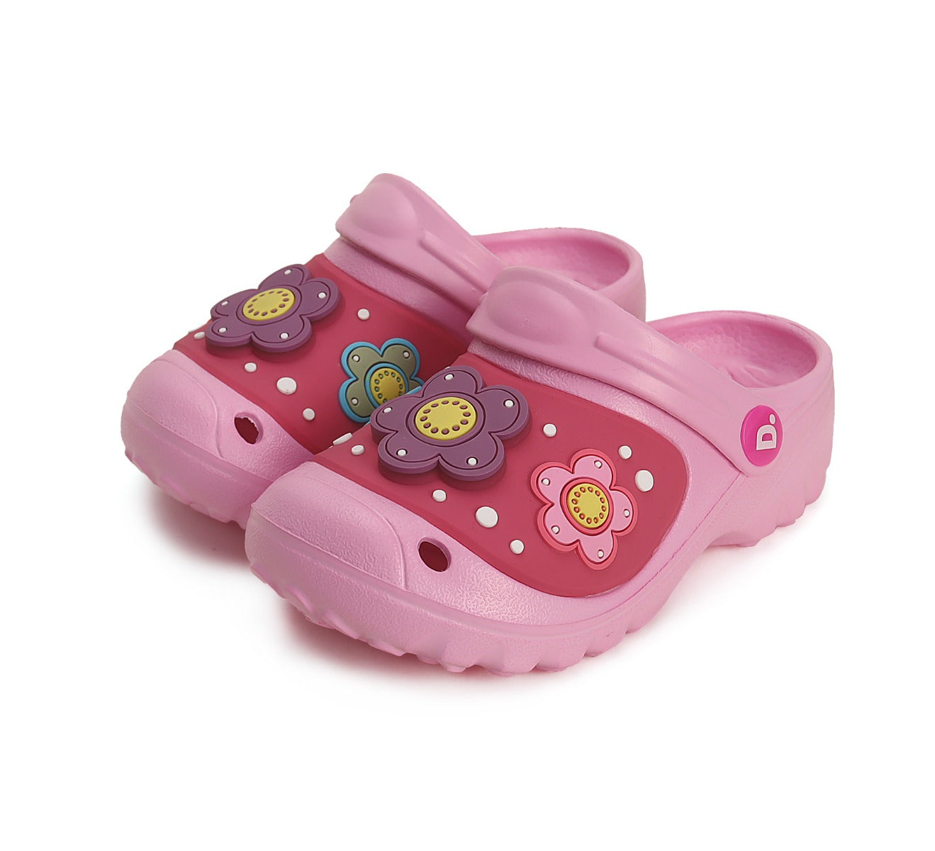 D.D.Step papuci fete din cauciuc cu LED 26-31, Pink Floricele Imagine principală a produsului