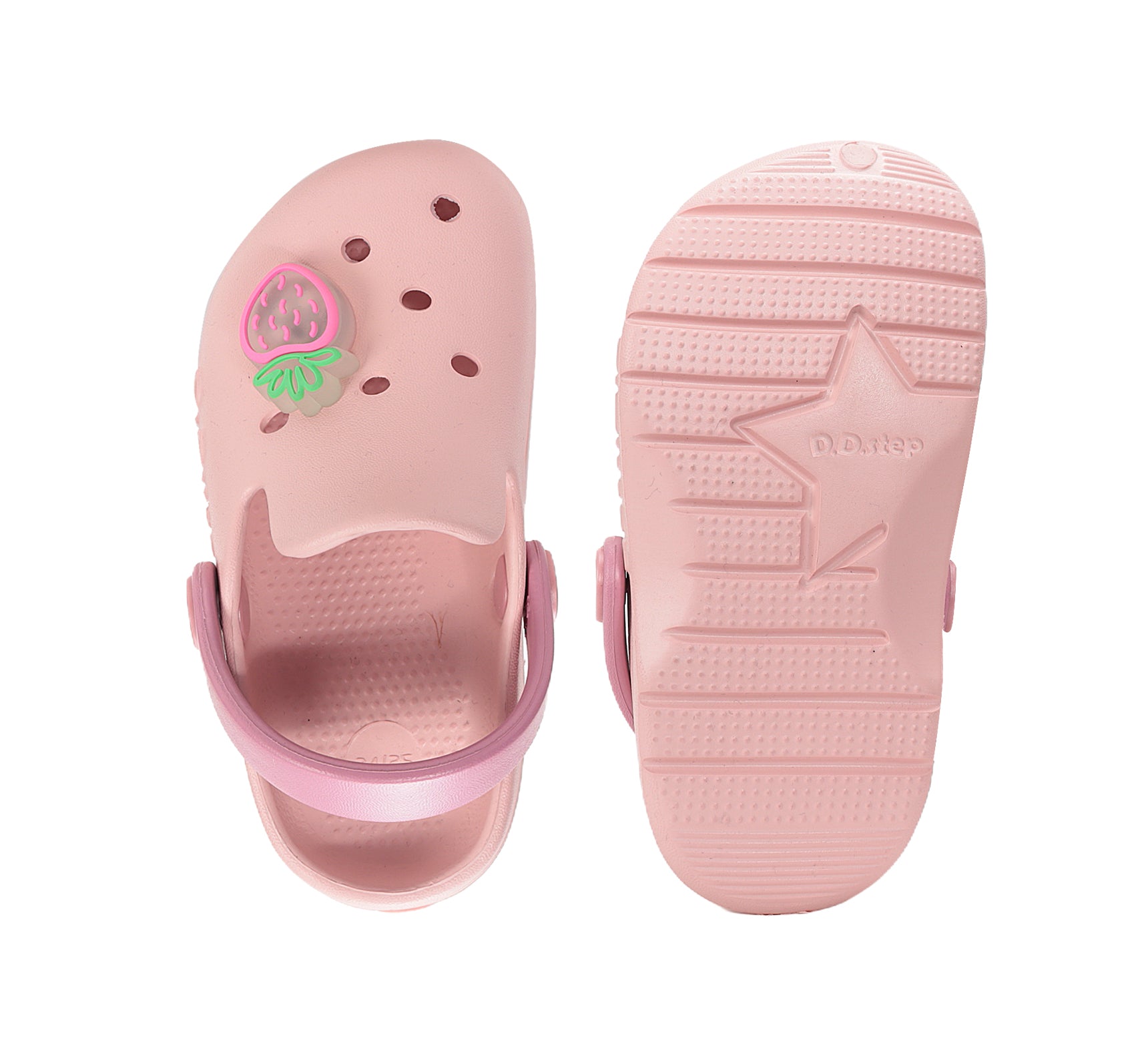 D.D.Step papuci fete din cauciuc tip sabot 22-33 Baby Pink cu capsunica