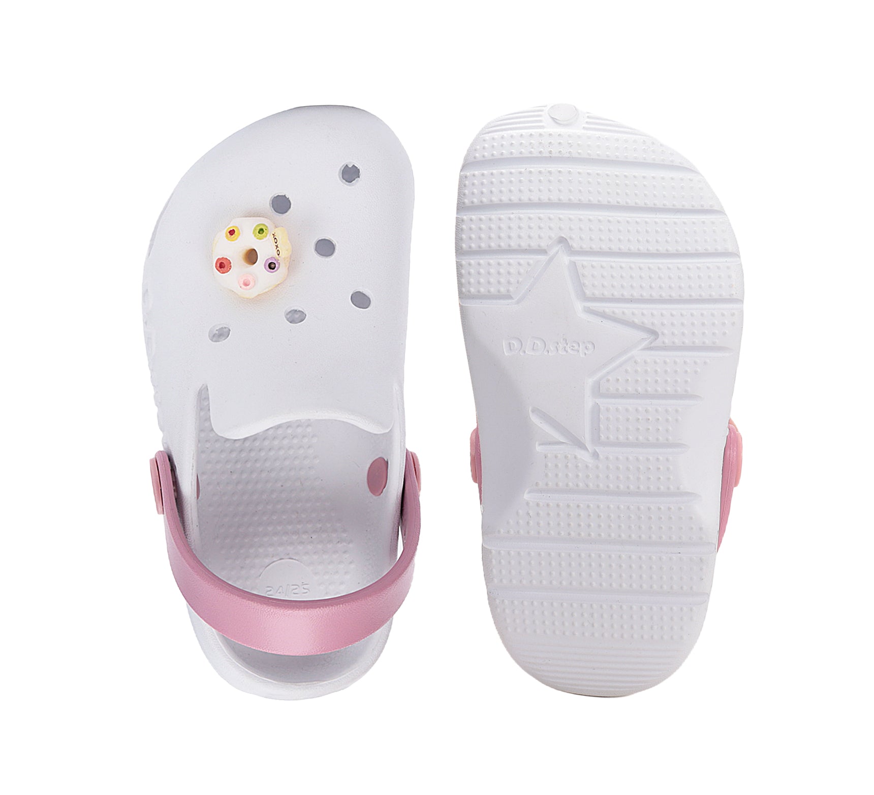 D.D.Step papuci fete din cauciuc tip sabot 22-33 White cu gogoasa