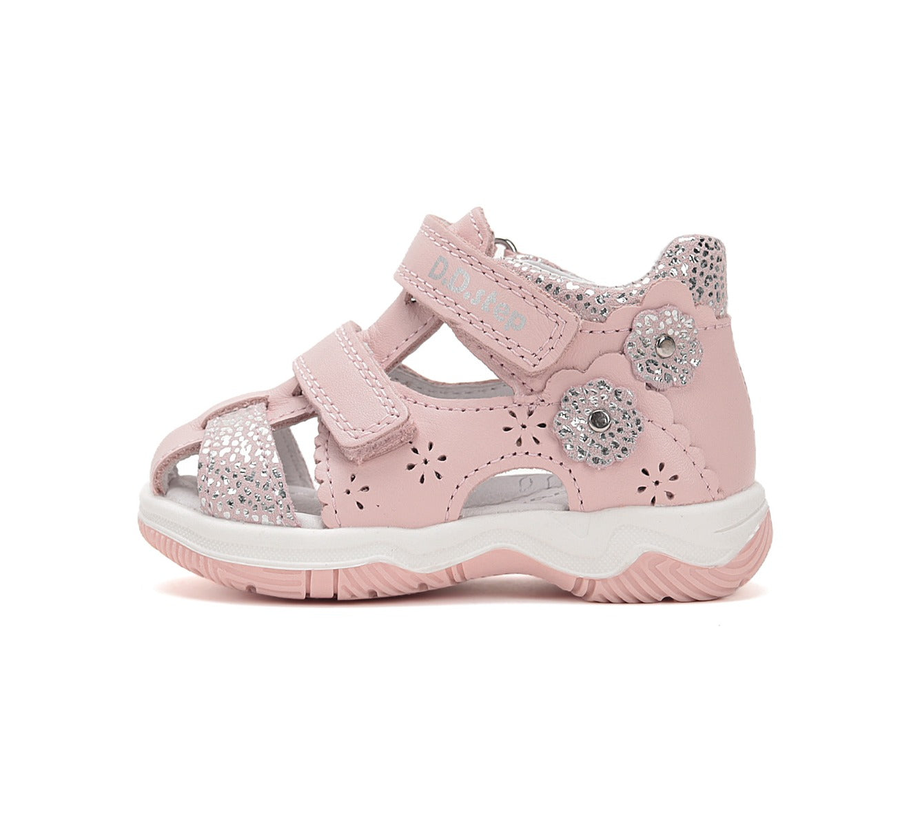 D.D.Step sandale fete 25-30 Baby Pink cu floaricele argintii