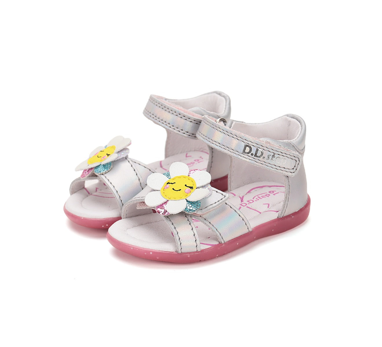 D.D.Step sandale fete 19-24 Silver cu floare Imagine principală a produsului