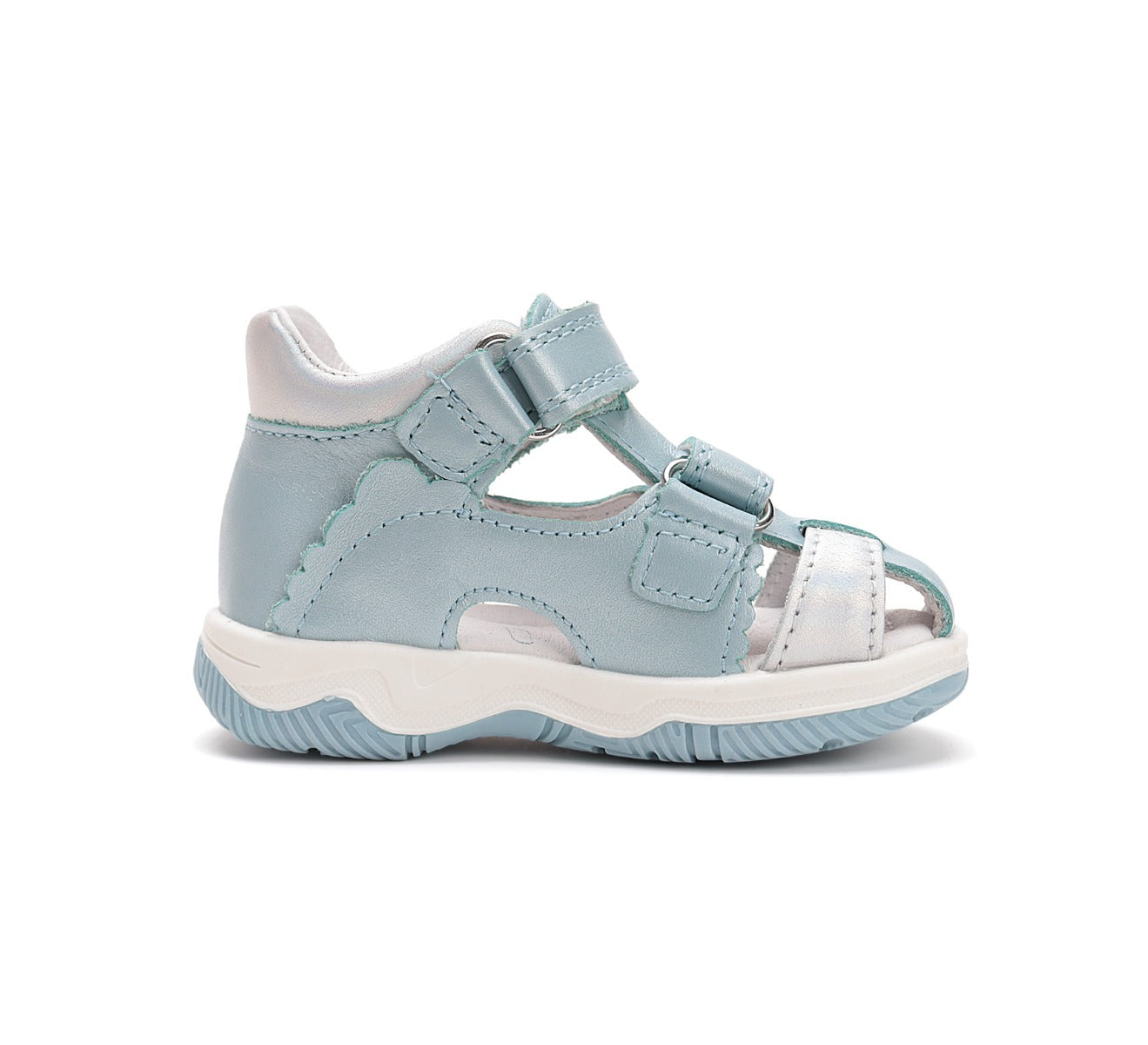 D.D.Step sandale fete 19-24 Sky Blue cu floaricele argintii