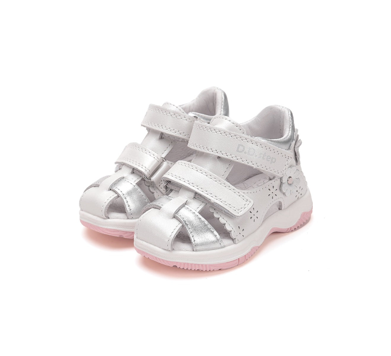 D.D.Step sandale fete 25-30 White cu floaricele argintii