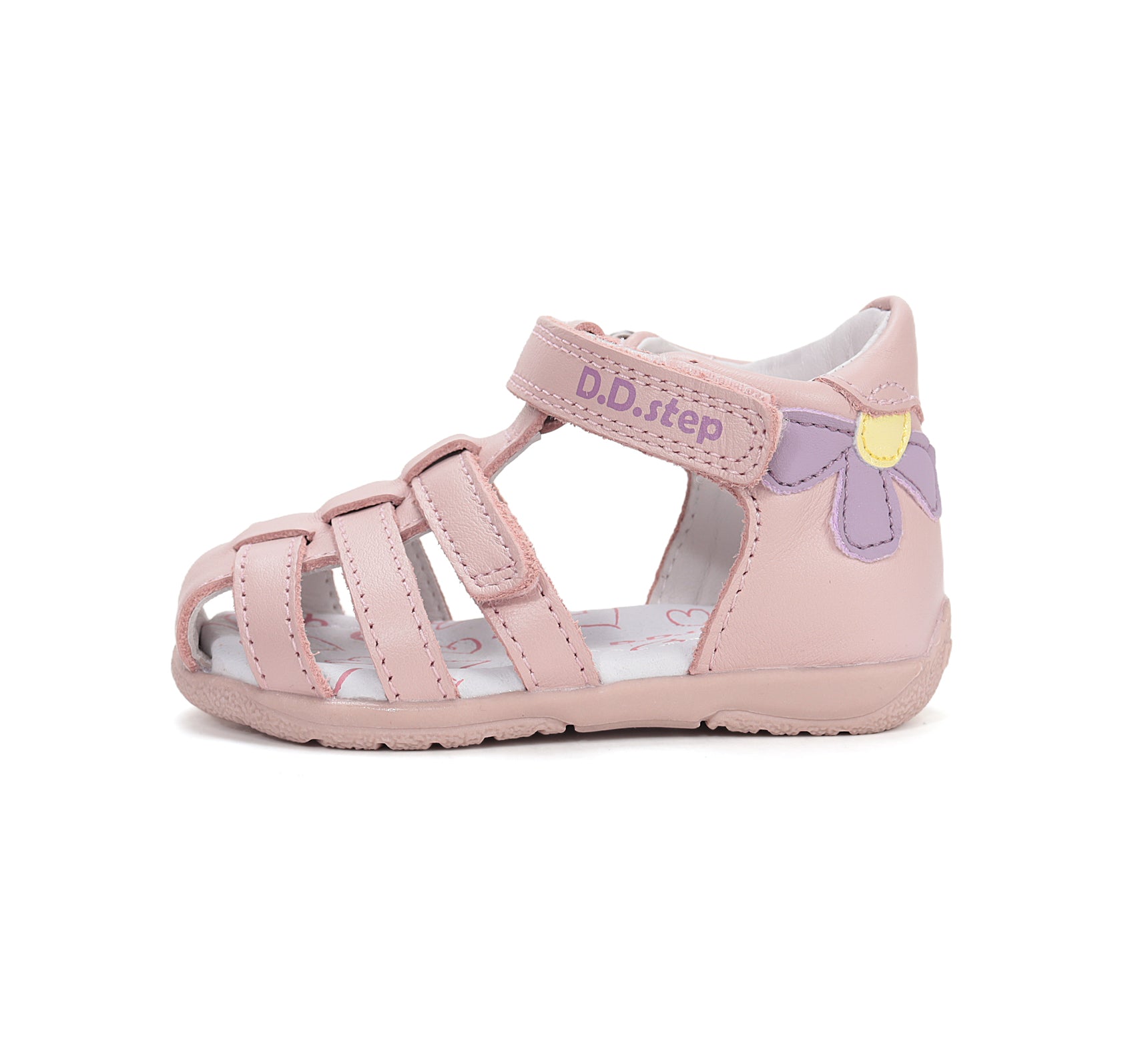 D.D.Step sandale fete piele 20-25 Baby Pink cu floare