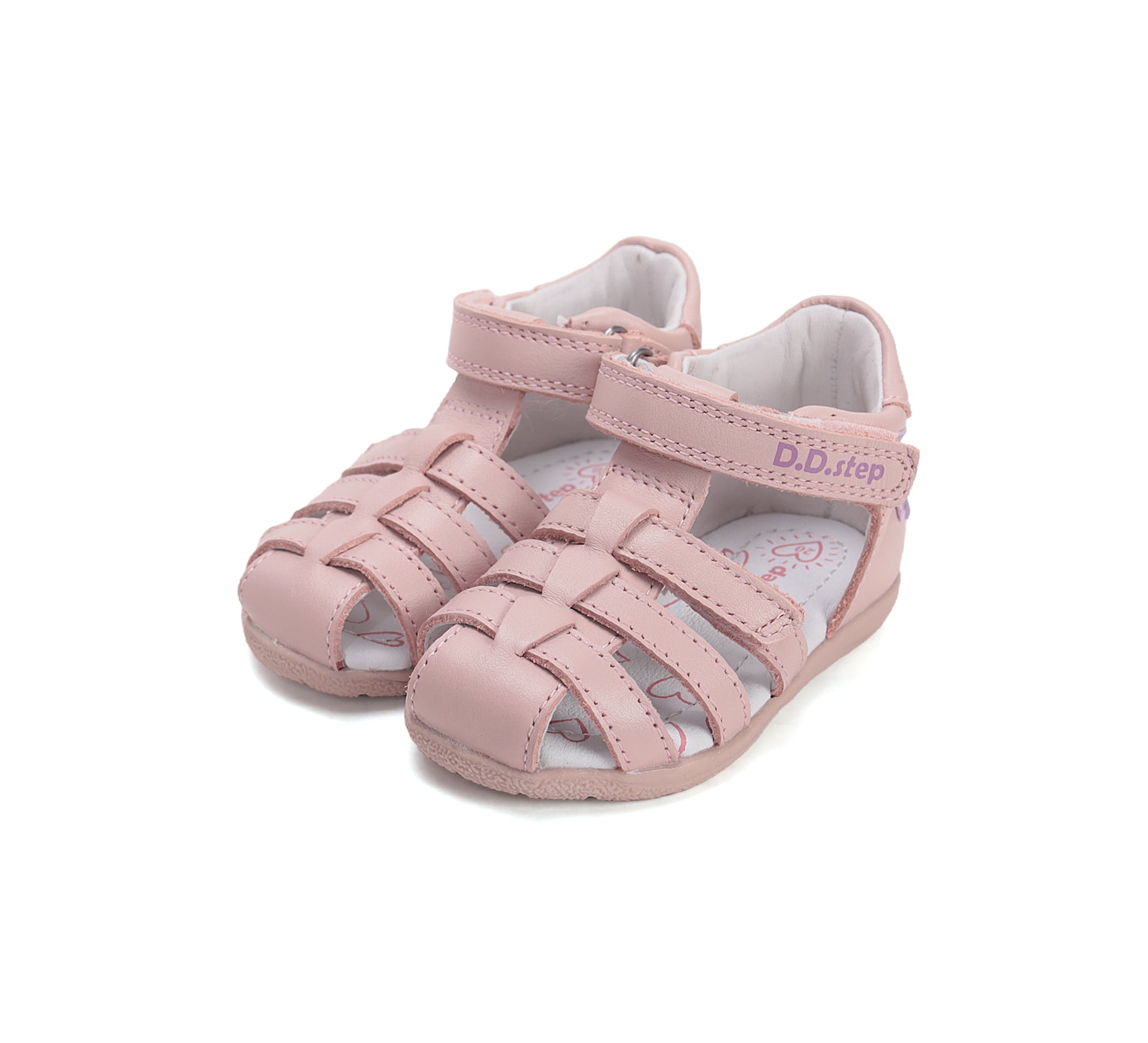 D.D.Step sandale fete piele 20-25 Baby Pink cu floare Imagine principală a produsului