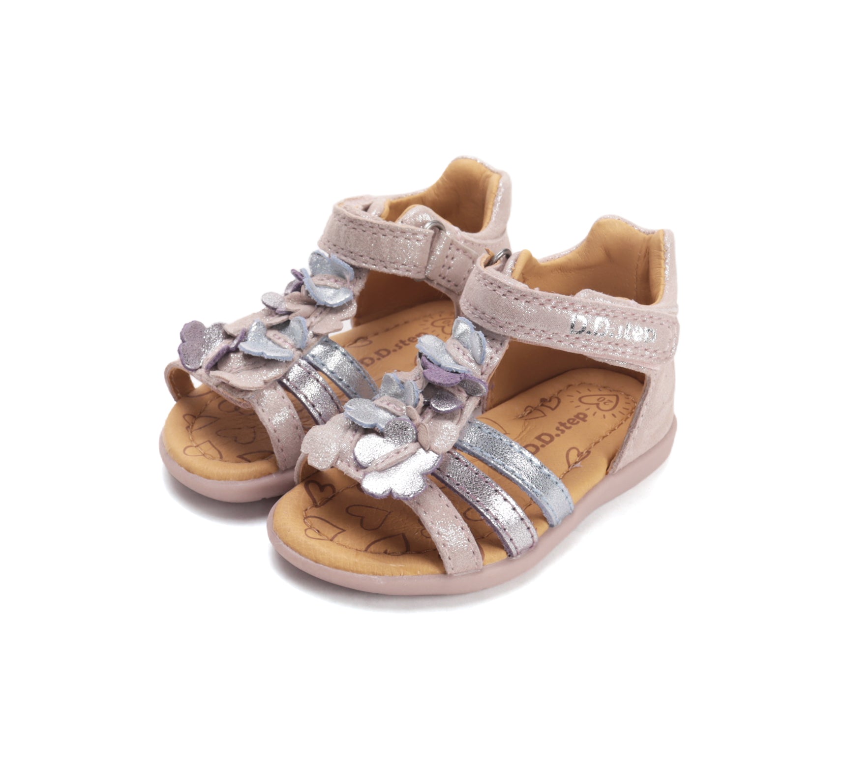 D.D.Step sandale fete 20-25 Rose gold cu floricele