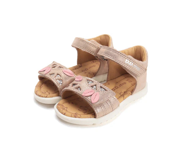 D.D.Step sandale fete 25-30 Rose Gold cu frunza