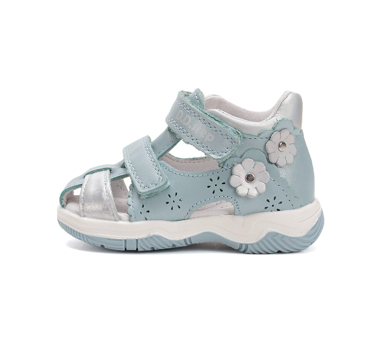 D.D.Step sandale fete 25-30 Sky Blue cu floaricele argintii
