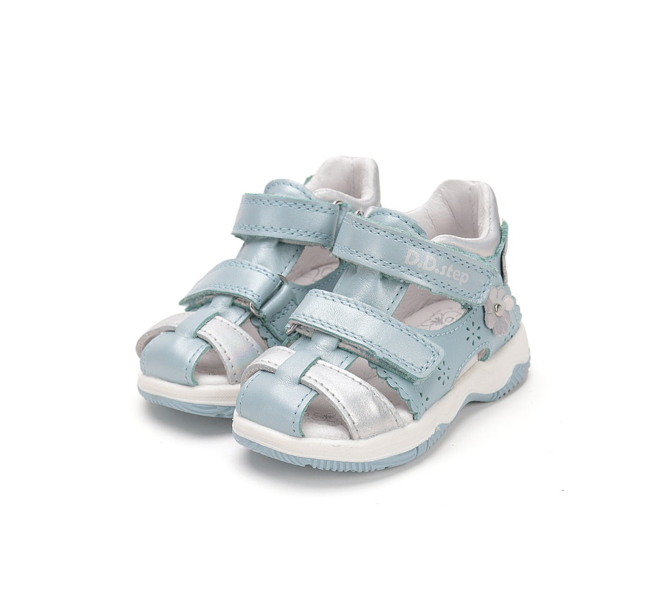D.D.Step sandale fete 25-30 Sky Blue cu floaricele argintii