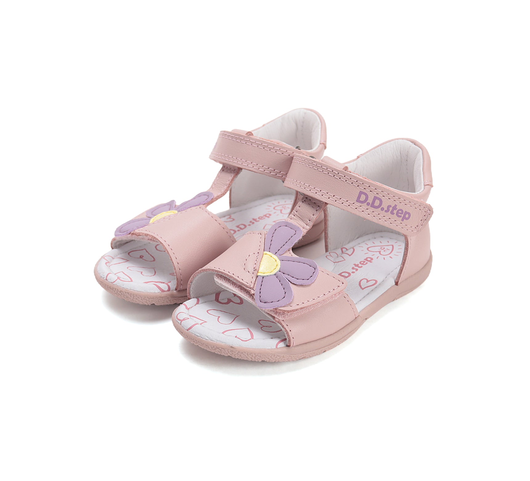 D.D.Step sandale fete piele 20-25 Baby Pink cu floare
