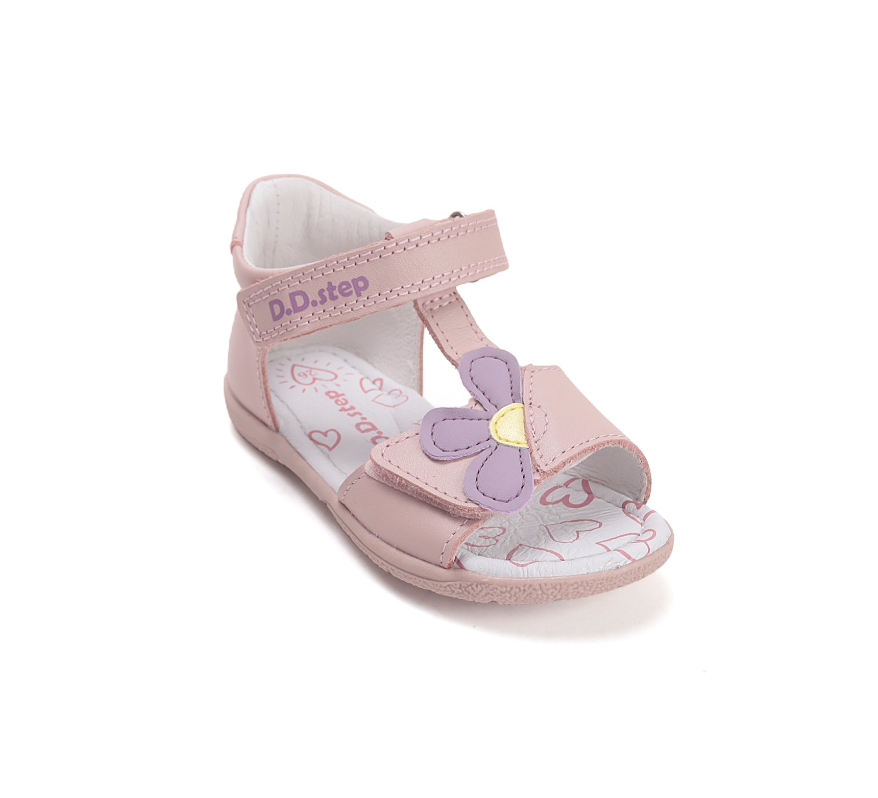 D.D.Step sandale fete piele 20-25 Baby Pink cu floare