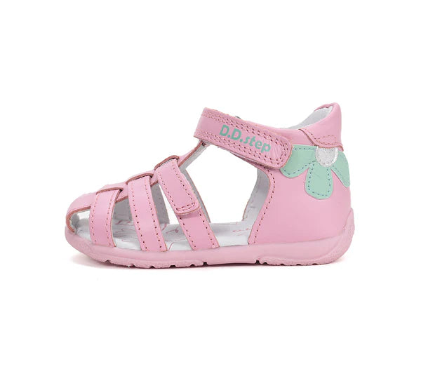 D.D.Step sandale fete piele 20-25 Daisy Pink cu floare