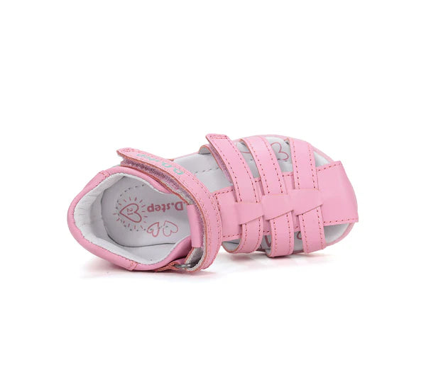 D.D.Step sandale fete piele 20-25 Daisy Pink cu floare