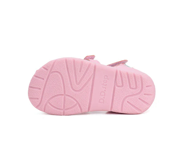 D.D.Step sandale fete piele 20-25 Daisy Pink cu floare