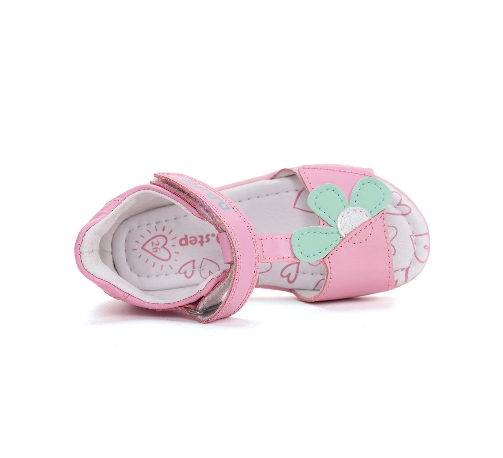 D.D.Step sandale fete piele 20-25 Daisy Pink cu floare