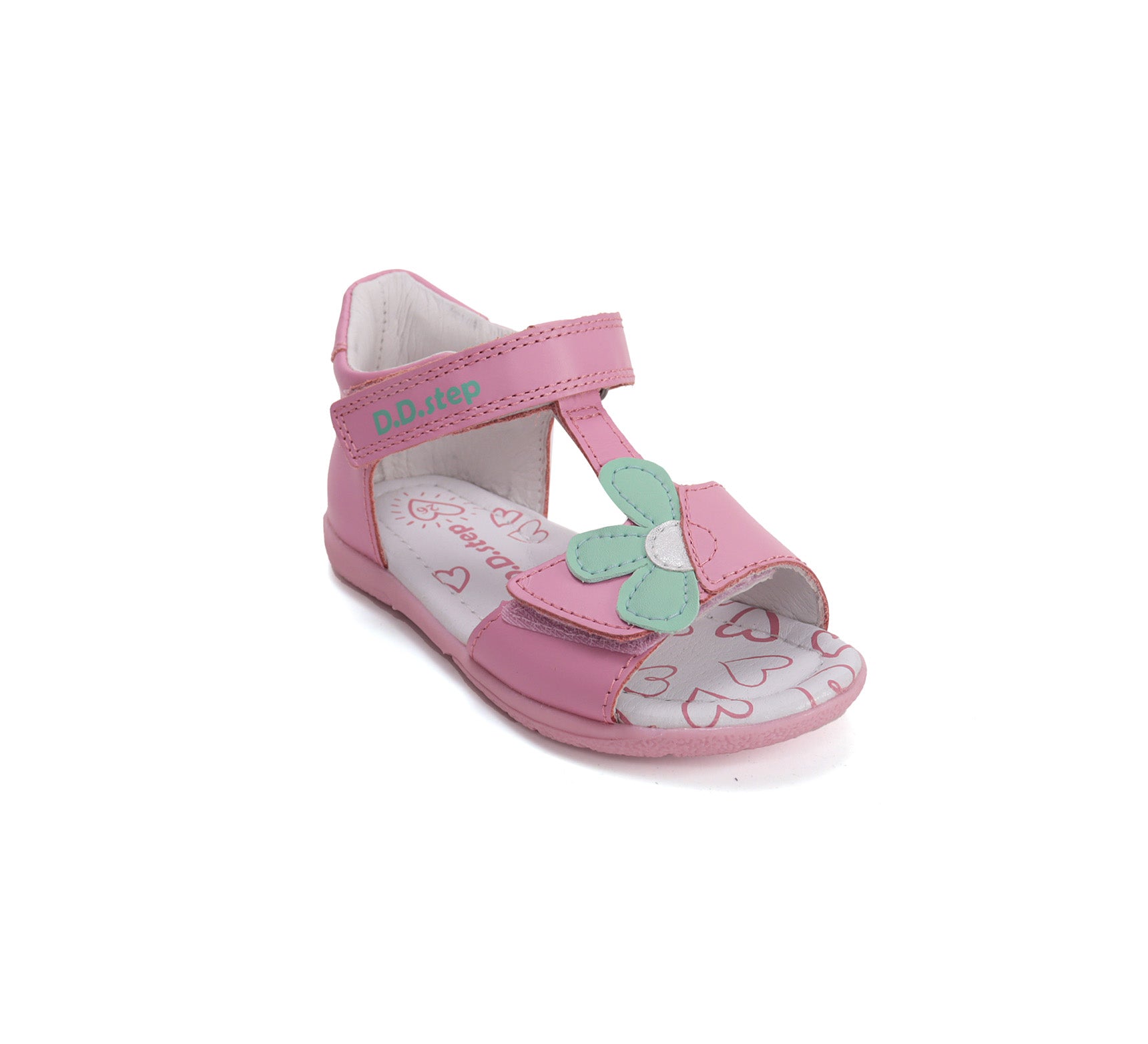 D.D.Step sandale fete piele 20-25 Daisy Pink cu floare
