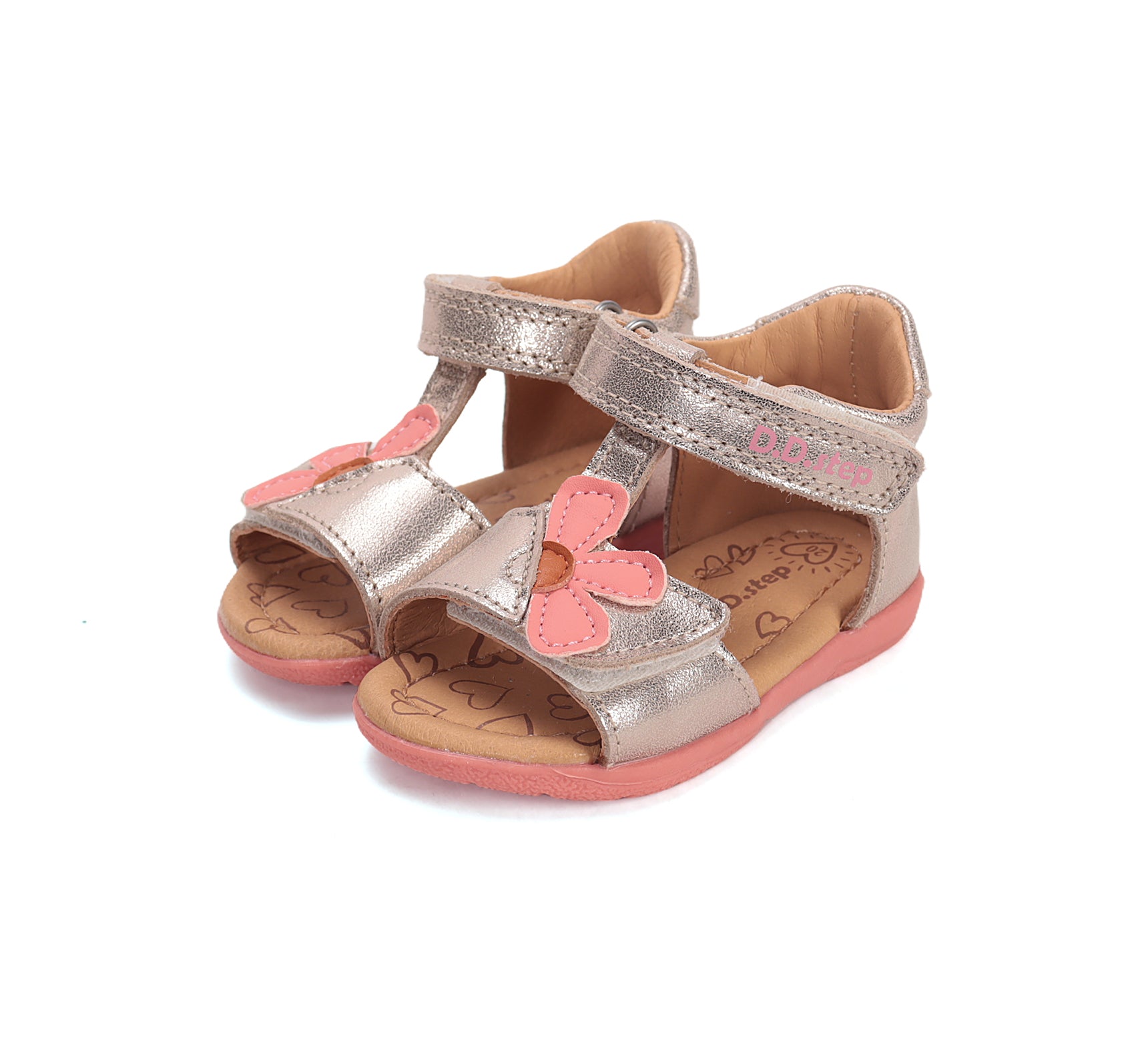 D.D.Step sandale fete piele 20-25 Gold cu floare Imagine principală a produsului