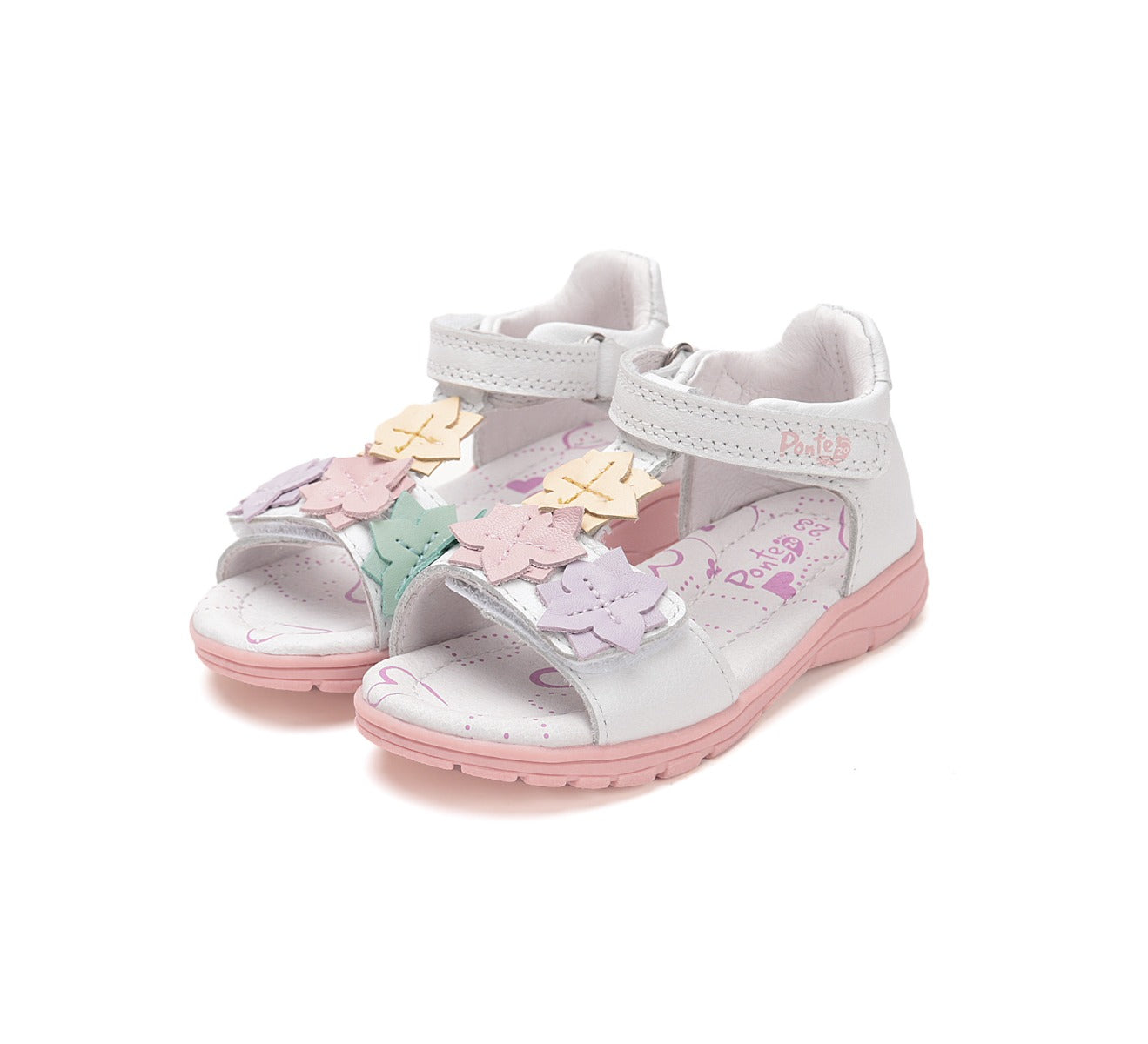 D.D.Step sandale fete Ponte20 supinati 28-33 White cu floricele Imagine principală a produsului