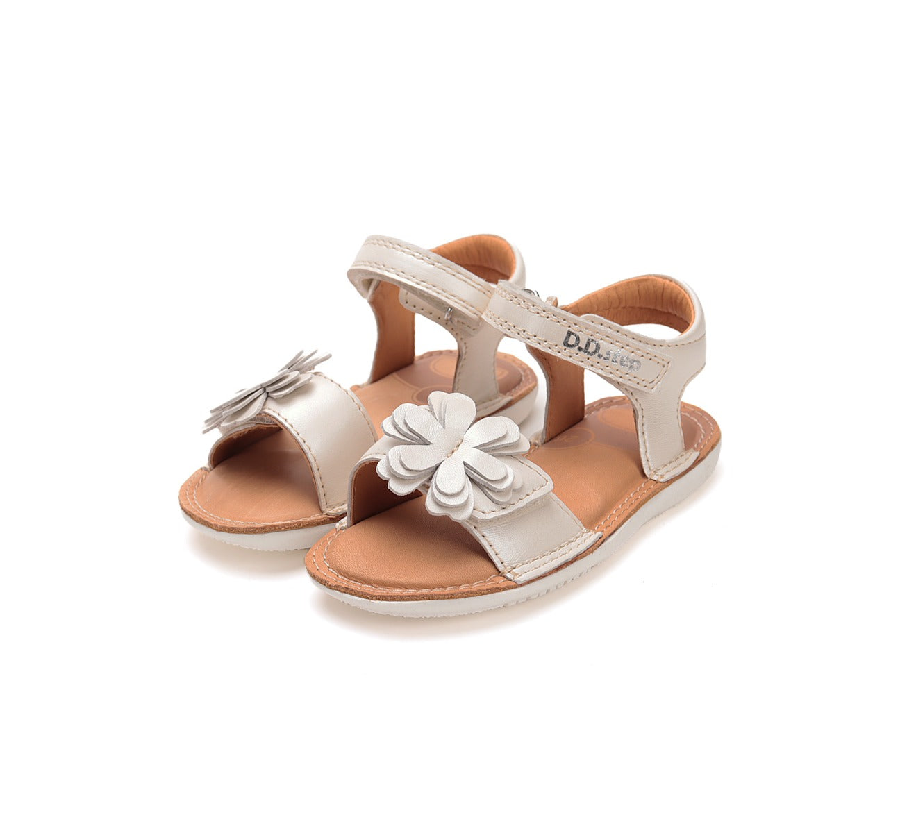 D.D.Step sandale fetite 26-31 White cu floare mare Imagine principală a produsului