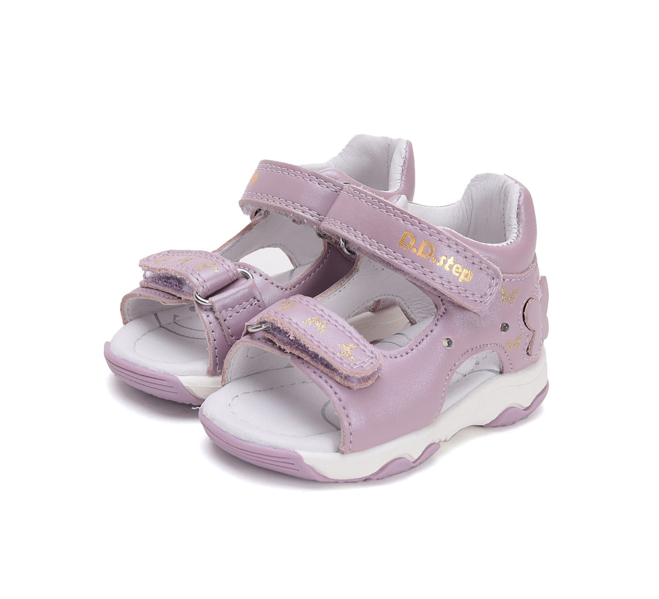D.D.Step sandale fetite cu LED 20-25 Mauve cu fluturasi