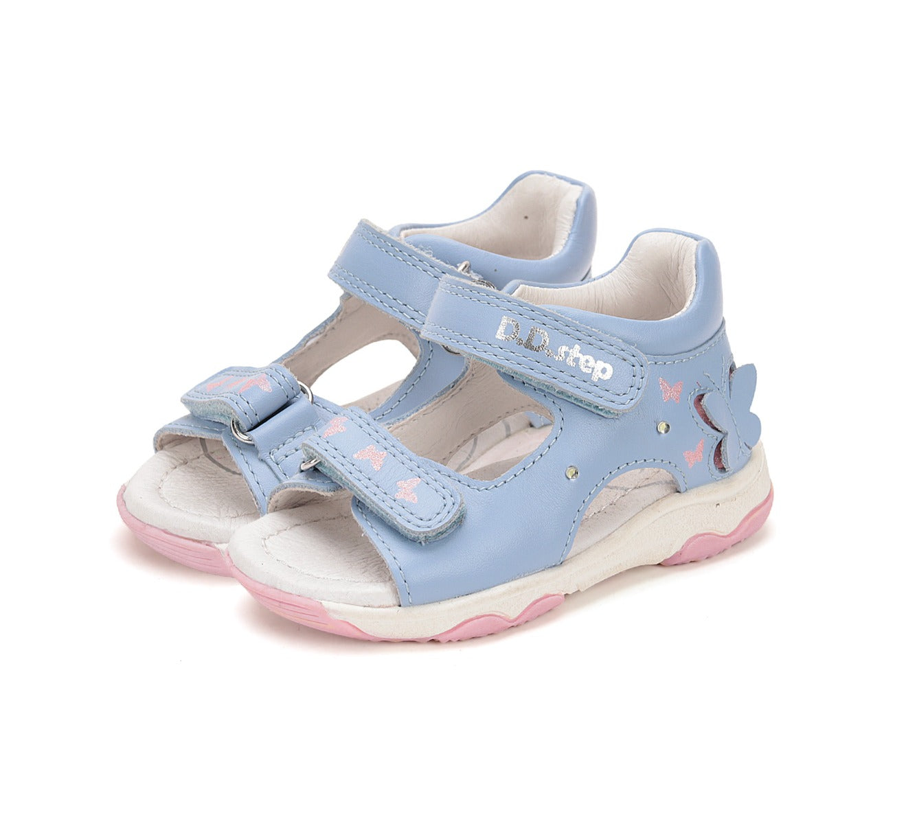 D.D.Step sandale fetite cu LED 20-25 Sky Blue cu fluturasi Imagine principală a produsului