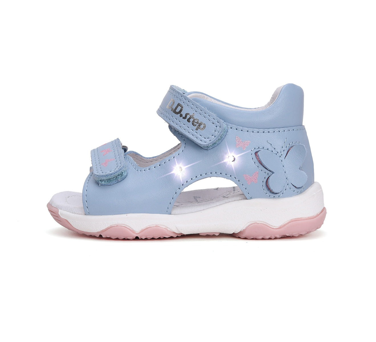 D.D.Step sandale fetite cu LED 26-31 Sky Blue cu fluturasi