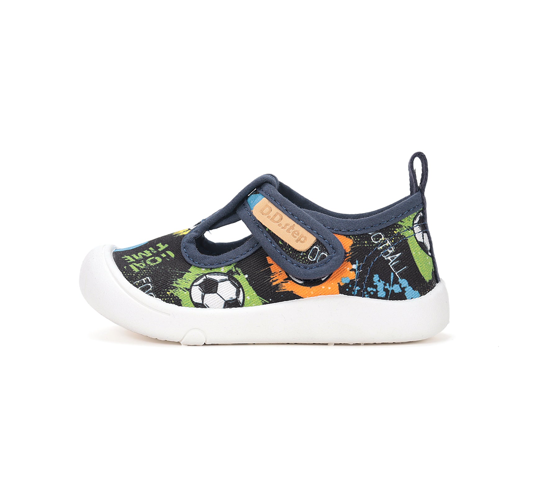 D.D.Step tenisi baieti decupati din panza 22-33 Royal Blue cu graffiti