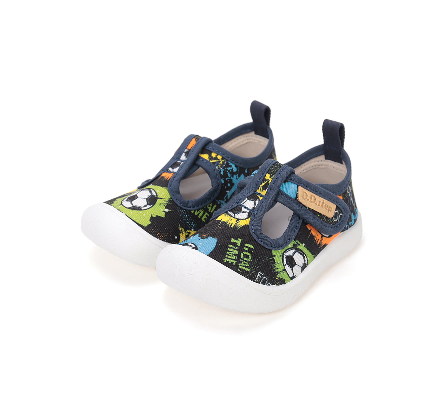 D.D.Step tenisi baieti decupati din panza 22-33 Royal Blue cu graffiti