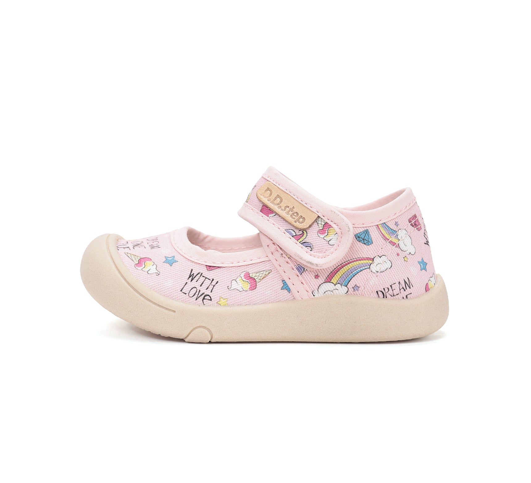 D.D.Step tenisi fete decupati din panza 22-33 Baby Pink Unicorn