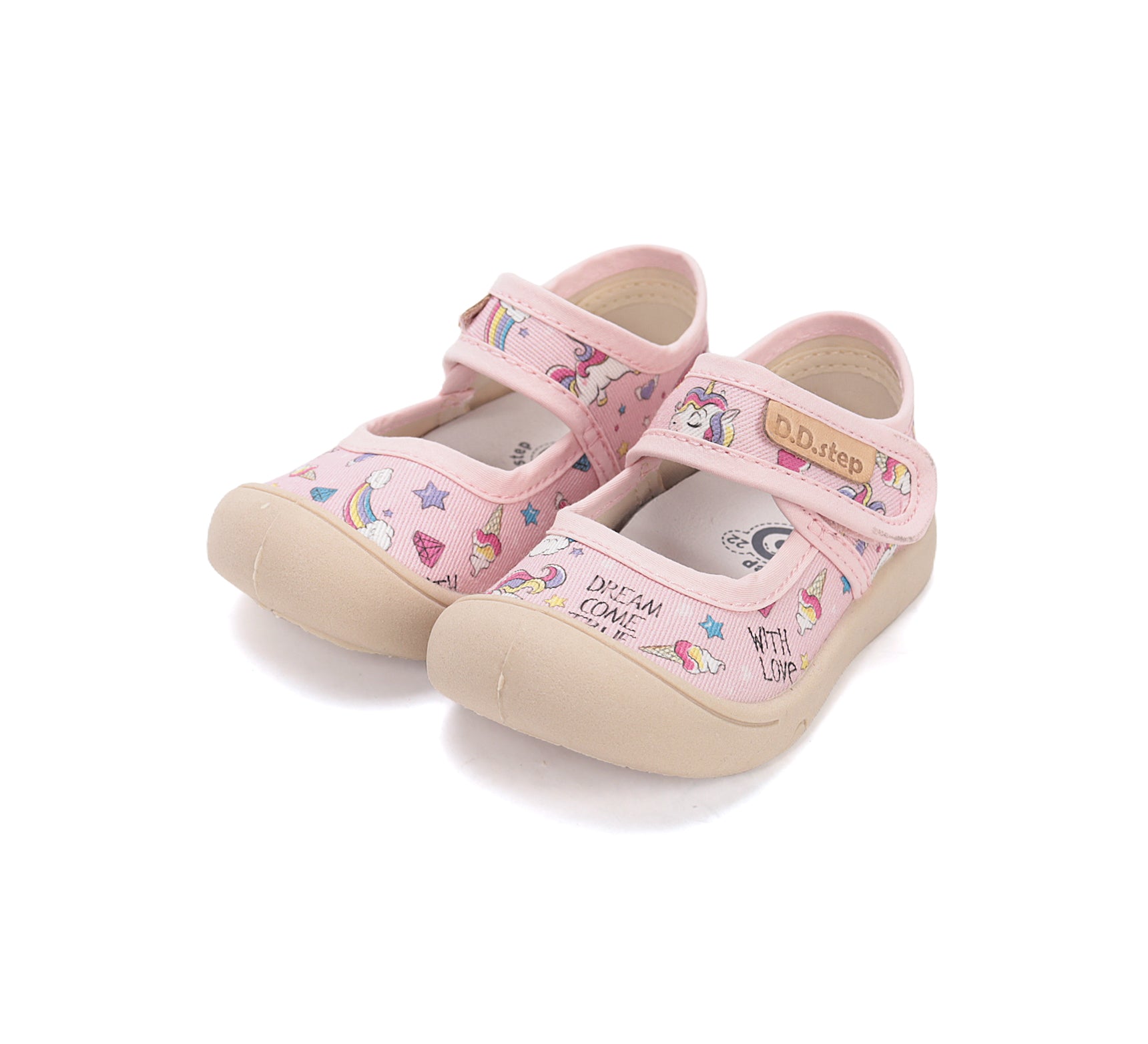 D.D.Step tenisi fete decupati din panza 22-33 Baby Pink Unicorn Imagine principală a produsului