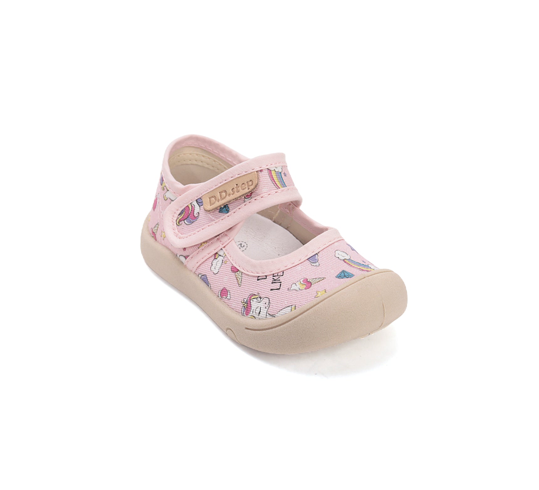 D.D.Step tenisi fete decupati din panza 22-33 Baby Pink Unicorn