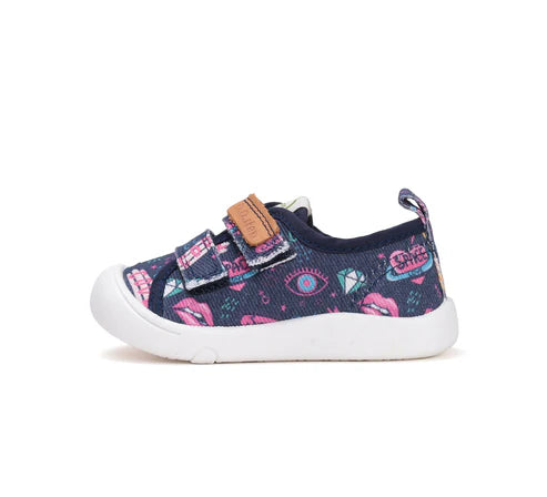 D.D.Step tenisi fete din panza 22-27 Royal Blue cu desene roz Imagine secundară a produsului