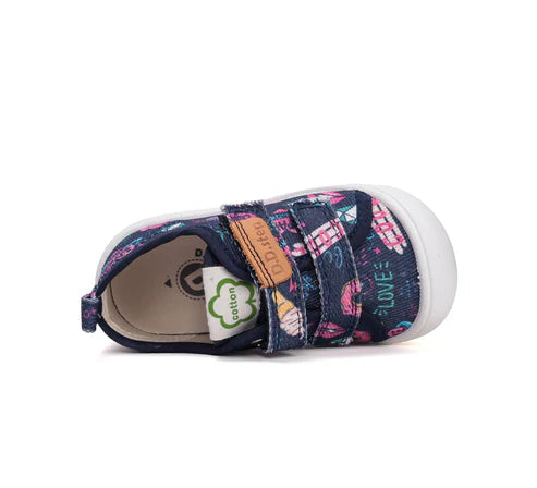 D.D.Step tenisi fete din panza 22-27 Royal Blue cu desene roz