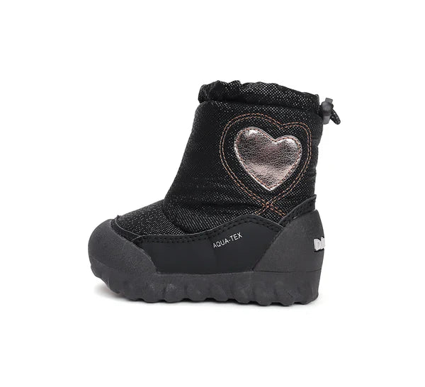 D.D.Step cizme fete Aqua-Tex imblanite 28-33 Black cu inimioara