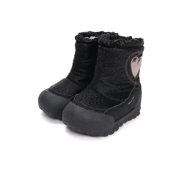 D.D.Step cizme fete Aqua-Tex imblanite 28-33 Black cu inimioara