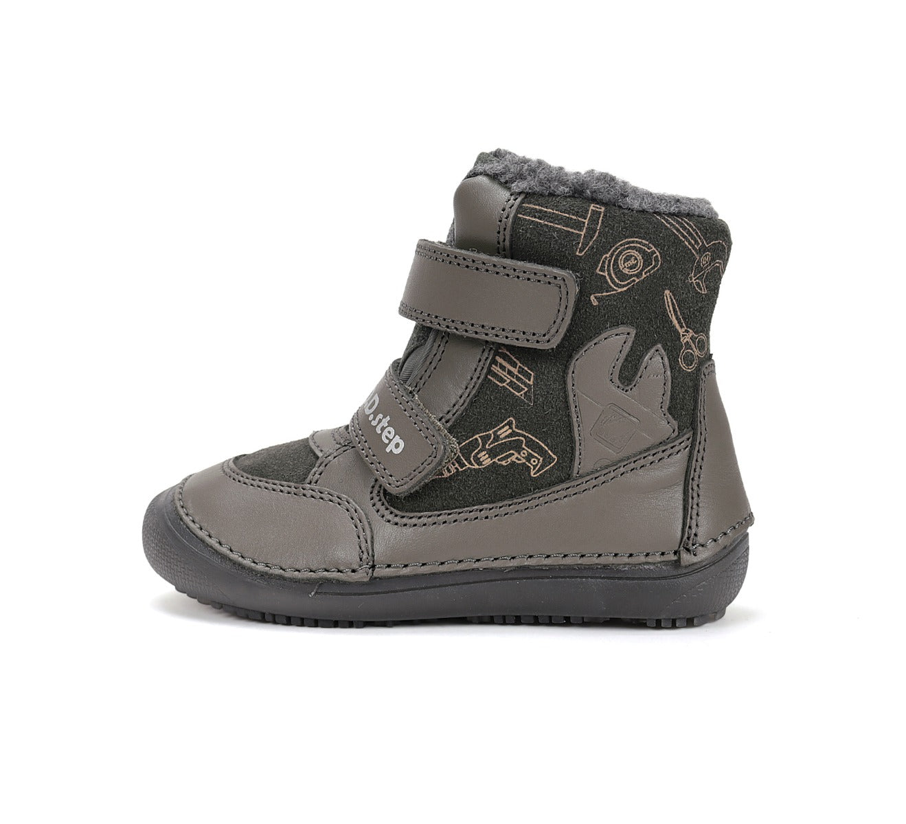 D.D.Step ghete baieti Barefoot captusite cu talpa fluorescenta 25-30 Khaki cu unelte