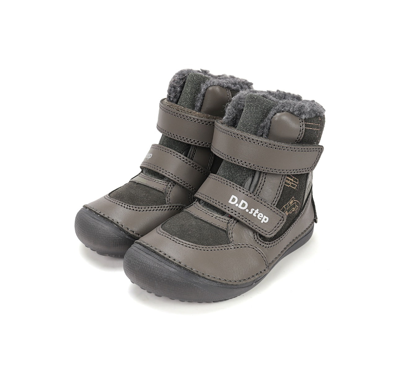 D.D.Step ghete baieti Barefoot captusite cu talpa fluorescenta 25-30 Khaki cu unelte