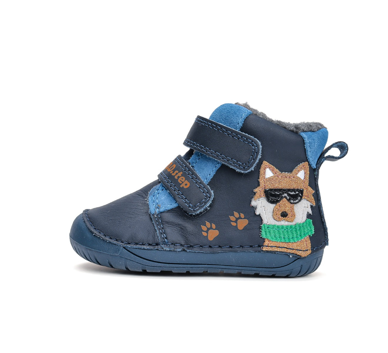 D.D.Step ghete baieti Barefoot imblanite 20-25 Royal Blue cu catel