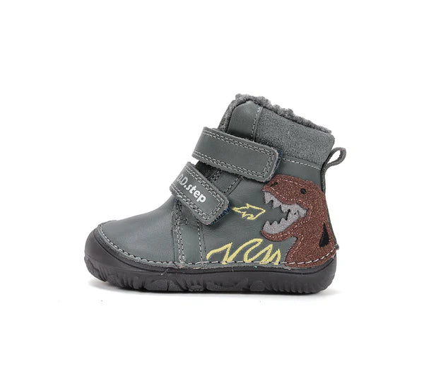 D.D.Step ghete baieti Barefoot imblanite cu talpa fluorescenta 20-25 Emerald cu dino