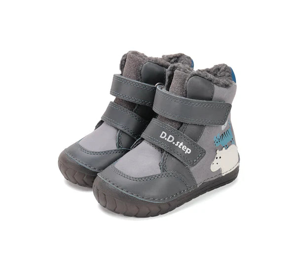 D.D.Step ghete baieti imblanite cu talpa fluorescenta 19-24 Dark Grey Wild Animals