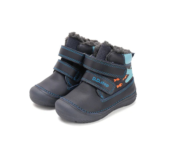 D.D.Step ghete baieti imblanite cu talpa fluorescenta 26-31 Royal Blue  cu crocodil si pesti Imagine principală a produsului